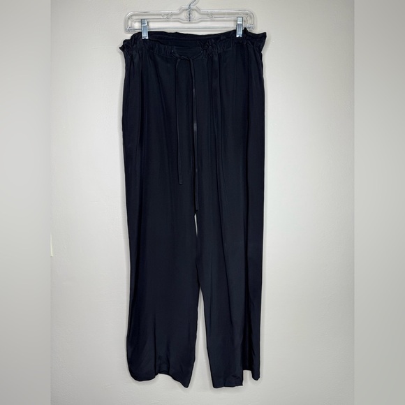 FUDA Black Silk Wide-Leg Pants Drawstring Tie Size Large - Picture 1 of 9